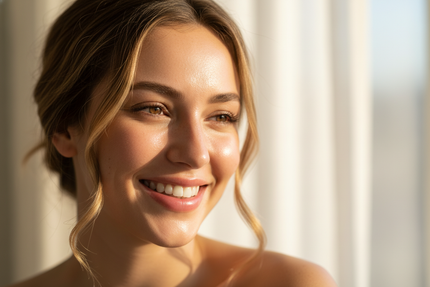 woman smiling with dewy skin